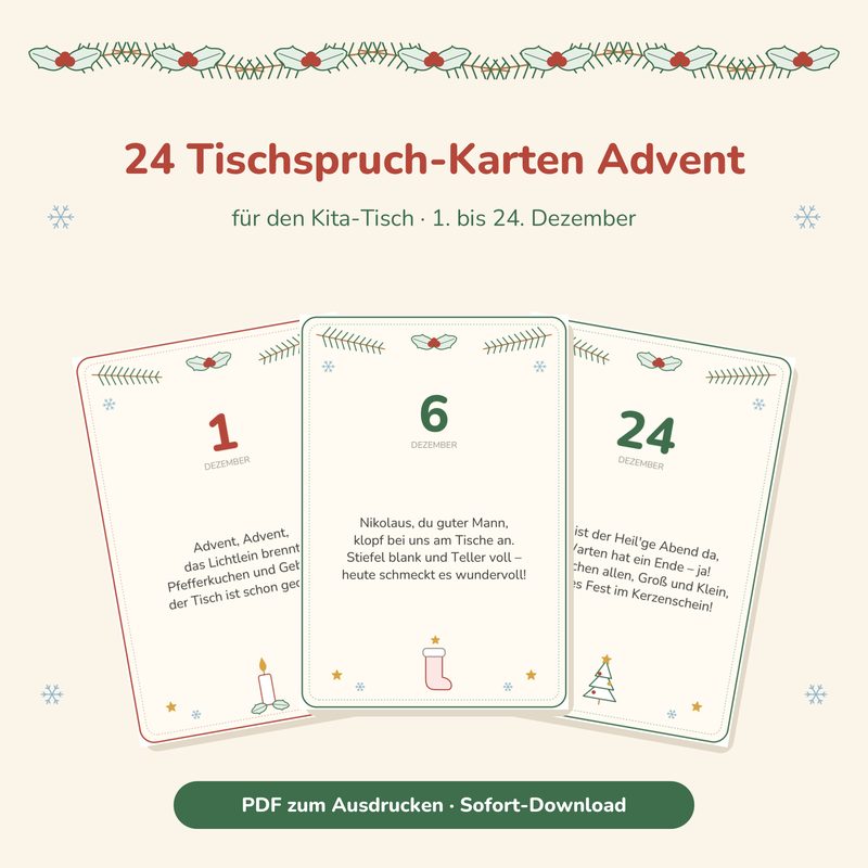 Adventskalender für den Kita-Tisch mit 24 Tischspruch-Karten