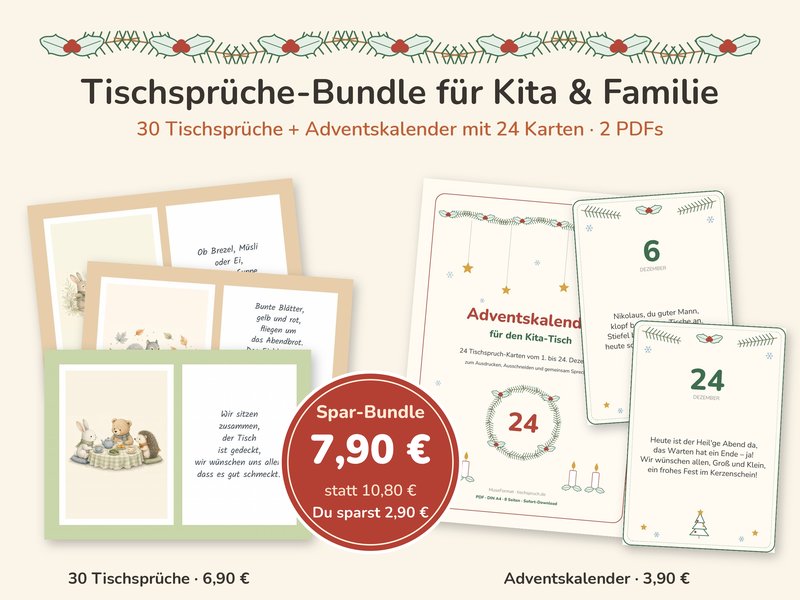 Bundle aus 30 Tischspruch-Karten und Adventskalender