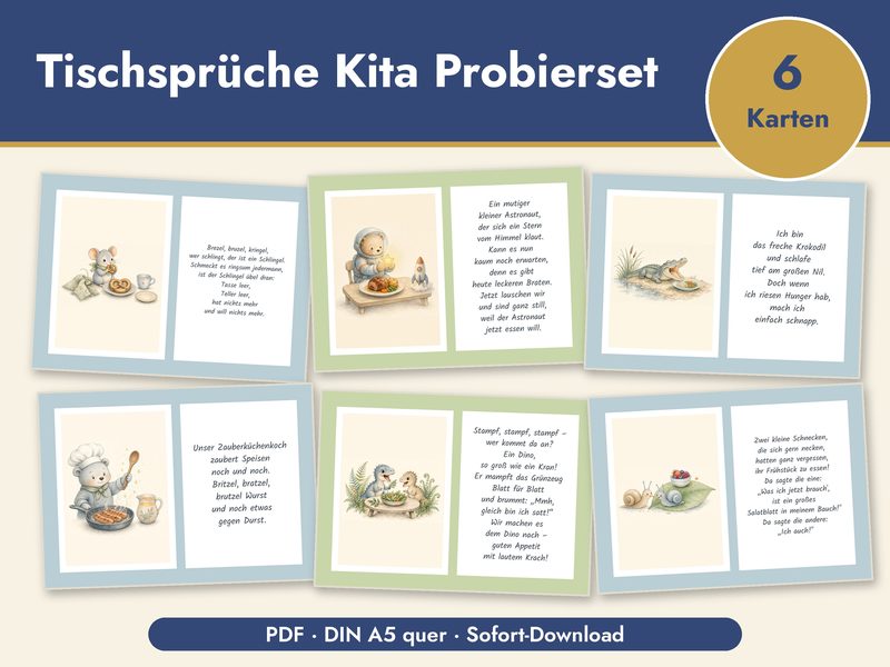 Probierset mit 6 Tischspruch-Karten zum Ausdrucken