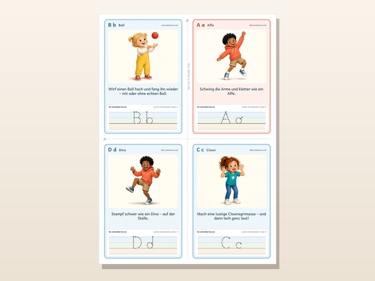 Multisensorische ABC-Karten – Bewegungsseite (Rückseite)