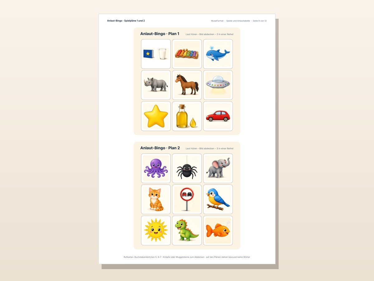 Multisensorische ABC-Karten – Bingo-Plan