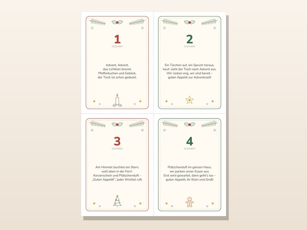Adventskalender Kita-Tisch – Karten 1–4