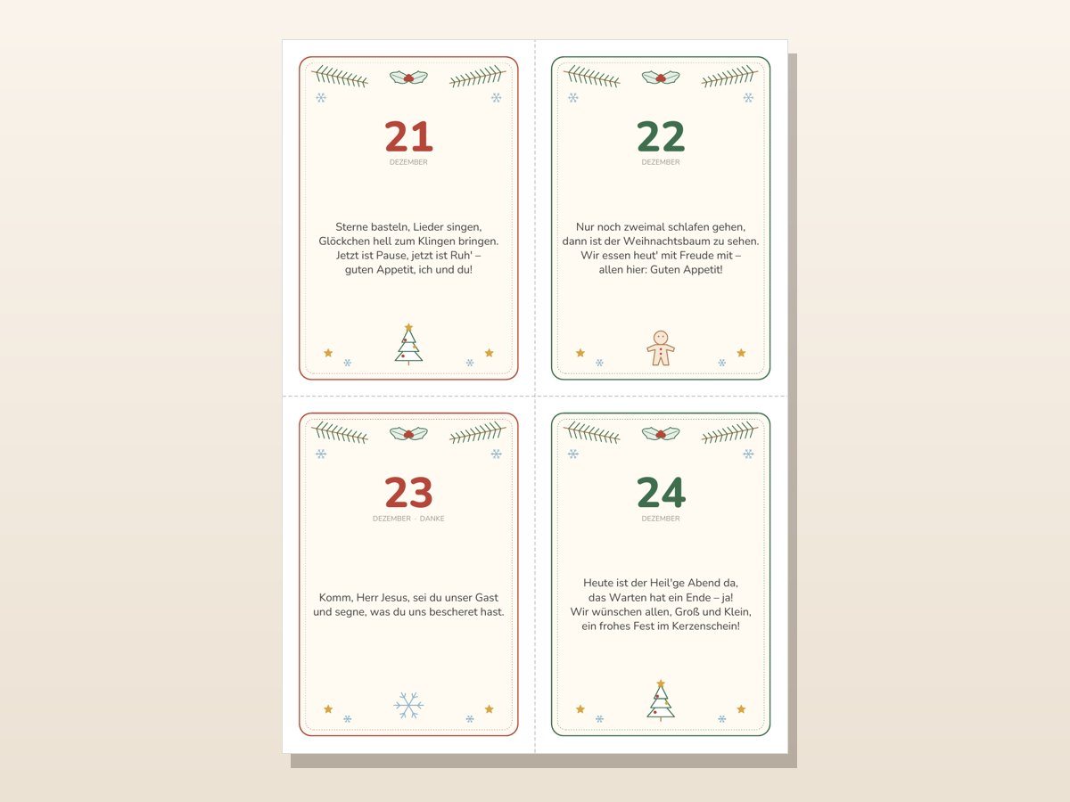 Adventskalender Kita-Tisch – Karten 21–24