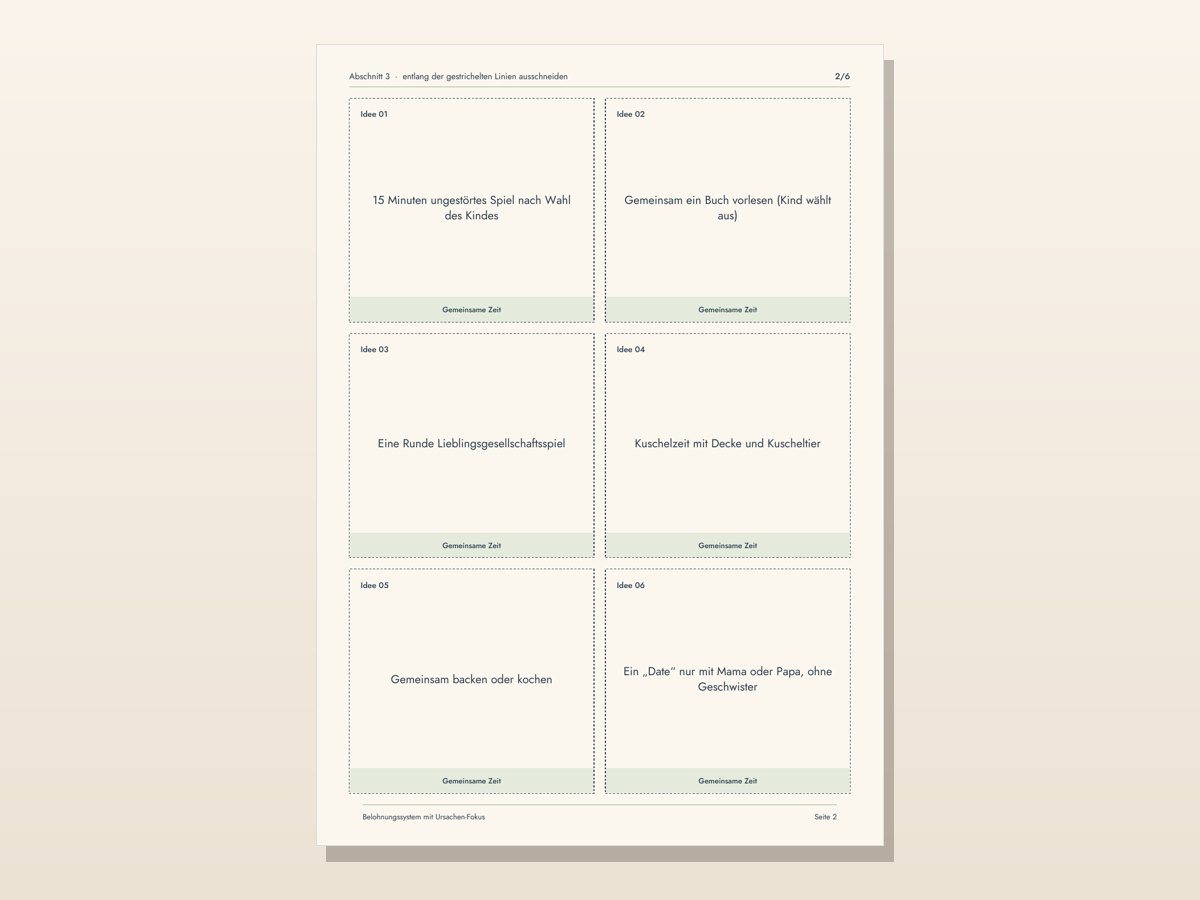 Belohnungssystem mit Eltern-Guide – Belohnungsideen-Karten