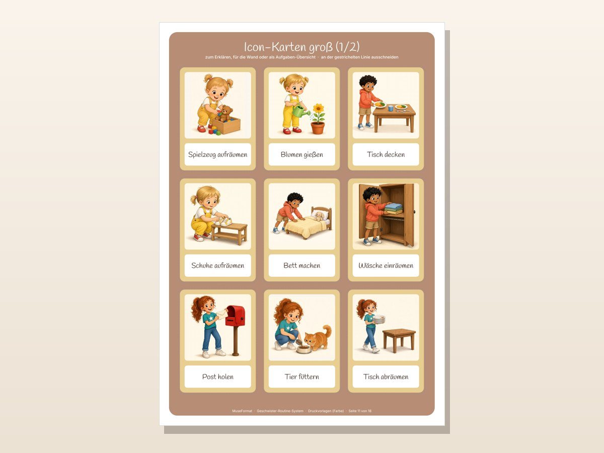 Geschwister-Routine-System – Aufgaben-Icon-Karten groß