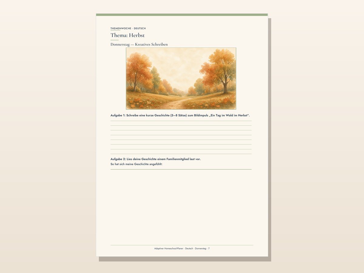 Adaptiver Homeschool-Planer – Themenwoche Deutsch: Herbst