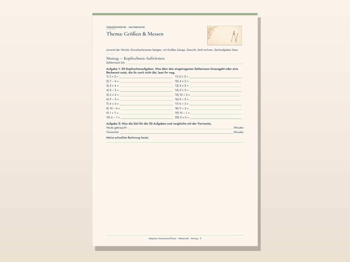 Adaptiver Homeschool-Planer – Wochenplan einer Themenwoche