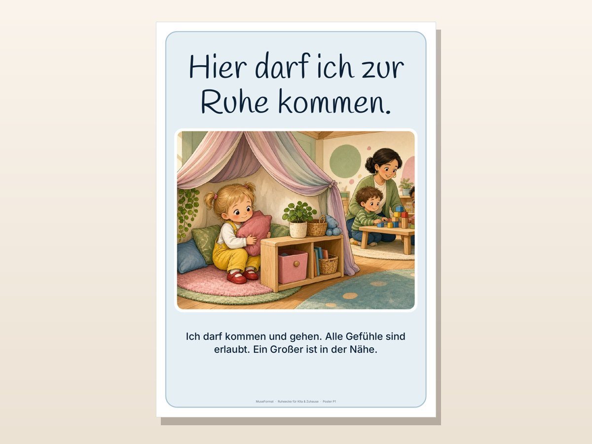 Ruheecke Kita & Zuhause – Poster „Hier darf ich zur Ruhe kommen“