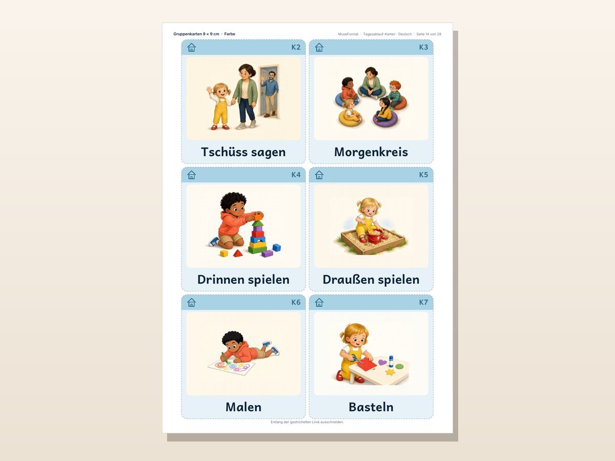Tagesablauf-Karten Deutsch/Englisch – Leistenkarten Nachmittag