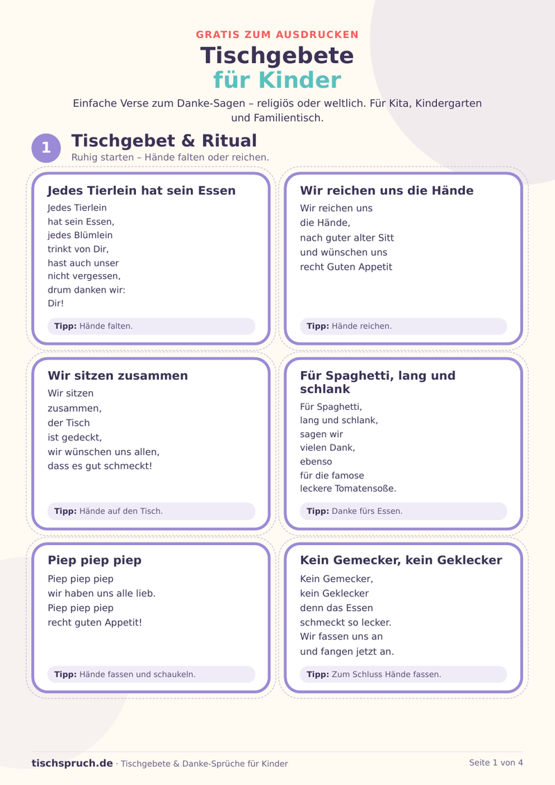 Vorschaubild: Gratis-PDF mit Tischgebeten und Danke-Sprüchen für Kinder
