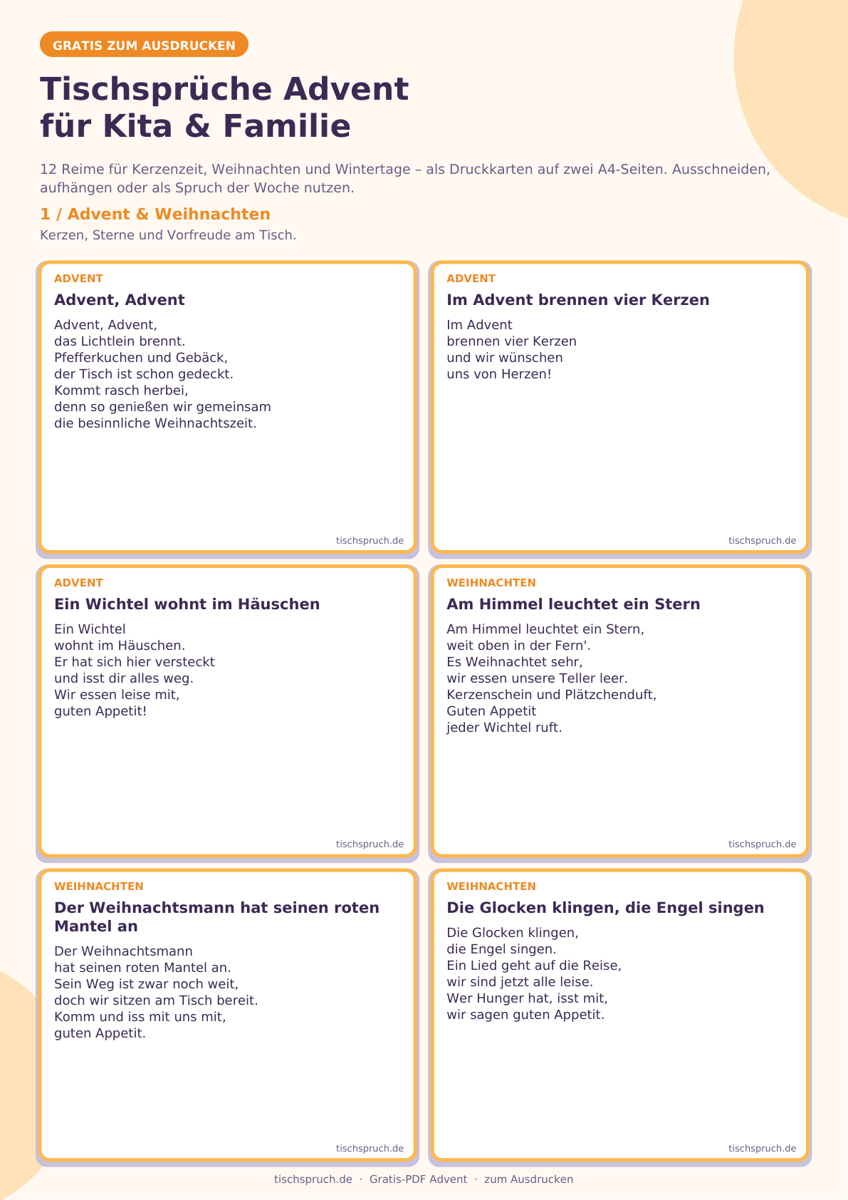 Vorschaubild: Gratis-PDF mit Tischsprüchen Advent für Kinder